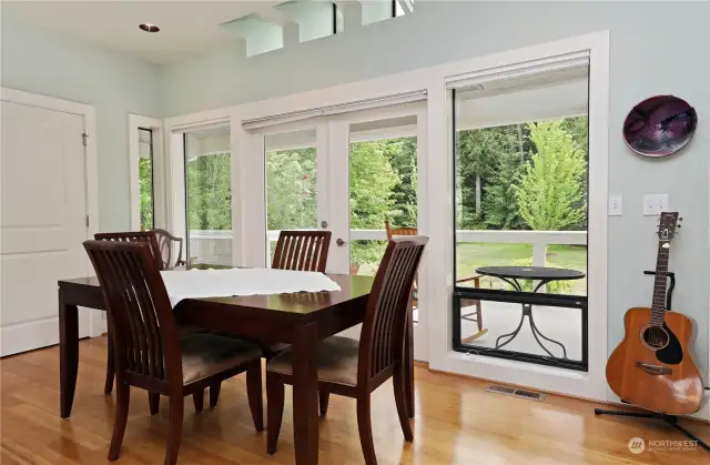 The dining room can comfortably accommodate large or small groups.