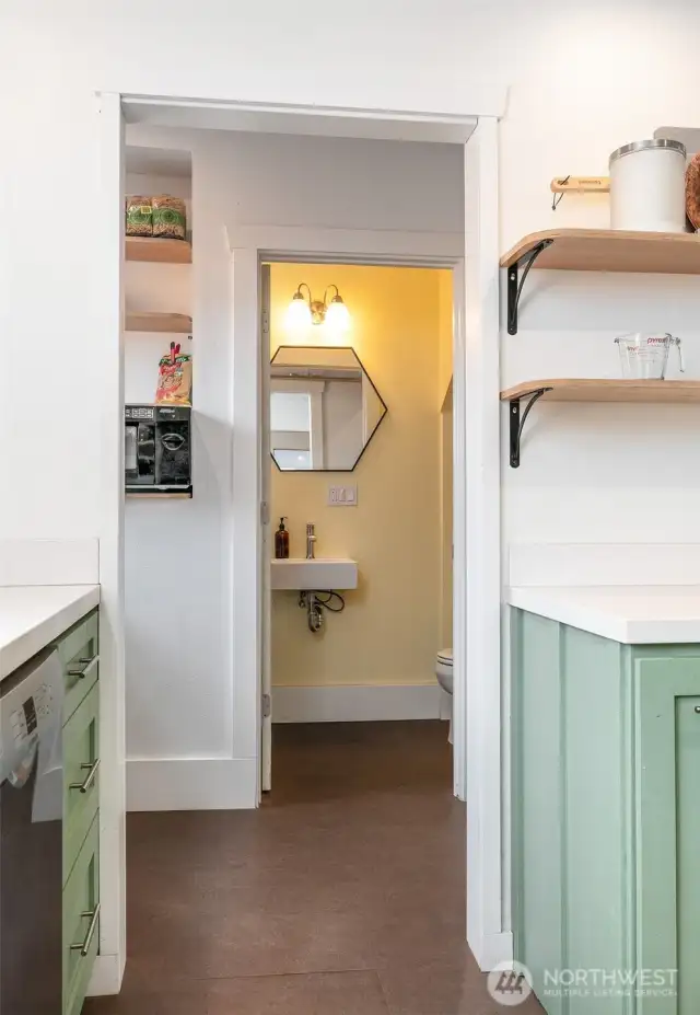 View to Pantry and Remodeled 3/4 Bath