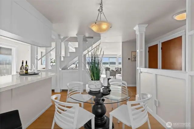 Sunrise to sunset, natural light fills the kitchen dining area