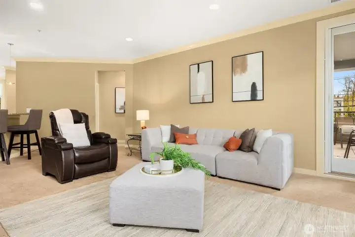 Access th private & covered patio off the living room