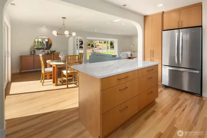 Kitchen looking out to living space.