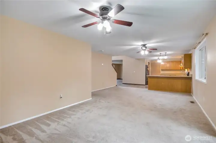 Family room facing eating nook