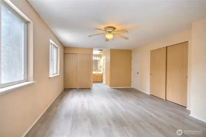 Primary bedroom facing master bath