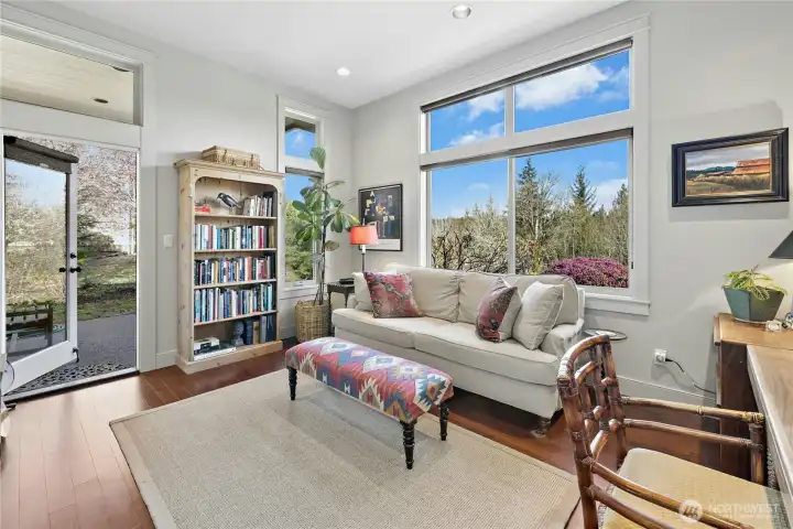 The Den/office is off of the main hall and could also be a 3rd bedroom.  has a door to a private patio.