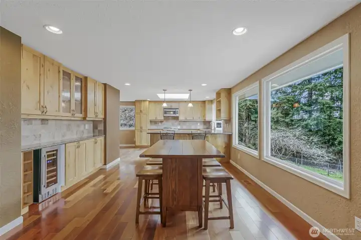 Comfortable living room transitions into the dining area.