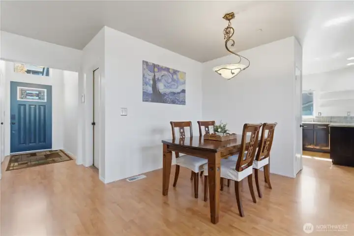 The dining room is spacious enough to easily accommodate seating for 6.