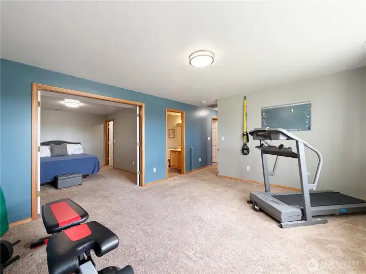 Lower level bonus area with double-door grand entrance to the 4th bedroom