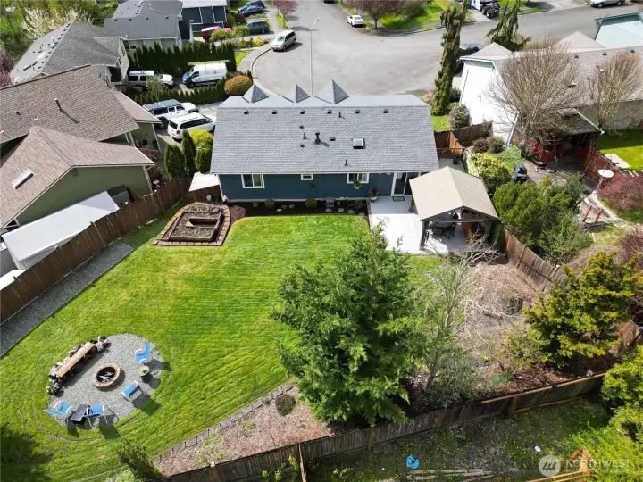 Huge backyard with firepit, cabana, and the perfect space for your hot tub!