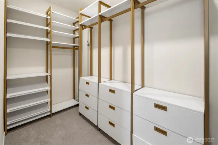 Custom closet with lots of storage and hanging options