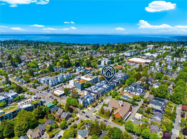 Just north of the pin drop in this photo, you'll find a Safeway, Met Market, numerous other shops and restaurants, within this very walkable area.