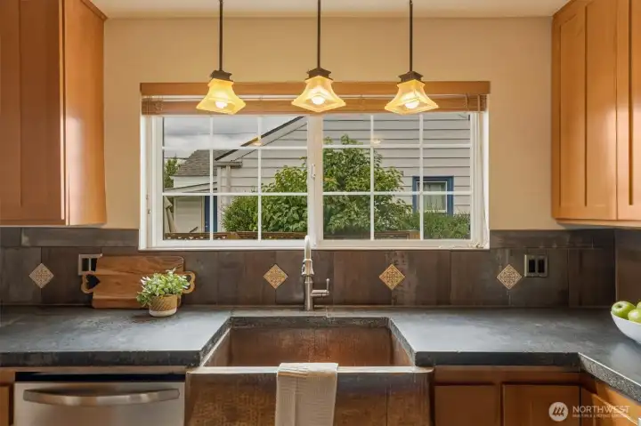 Kitchen Hammered Copper Sink and Solid Concrete Counter Tops Kitchen Hammered Copper Sink and Solid Concrete Counter Tops