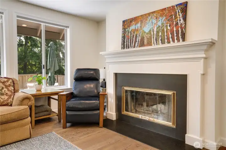 The gas fireplace creates a natural focal point and adds comfort during the cooler months. The gas fireplace creates a natural focal point and adds comfort during the cooler months.