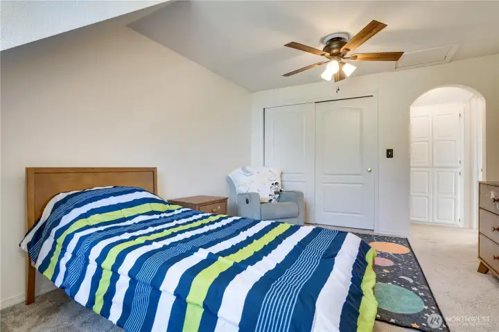 Along with a dedicated bedroom closet, the hallway offers a linen closet for extra towels, bedding, and everyday essentials. Along with a dedicated bedroom closet, the hallway offers a linen closet for extra towels, bedding, and everyday essentials.