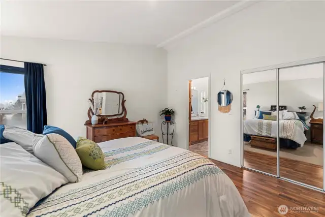 Primary bedroom is large with lots of closet space