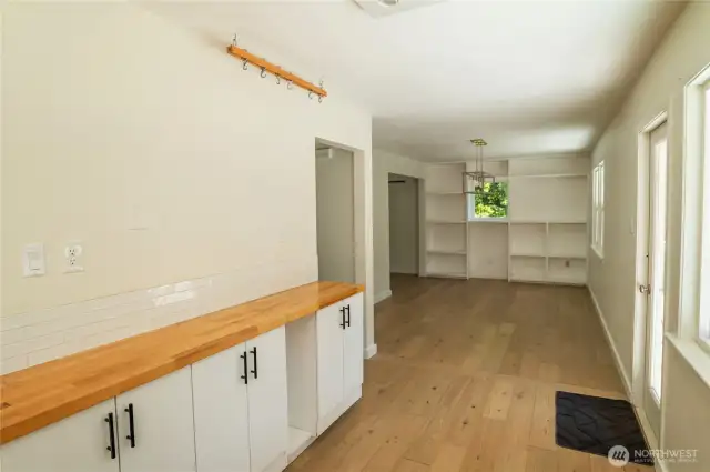 Dining area seen from kitchen; door to main deck on right