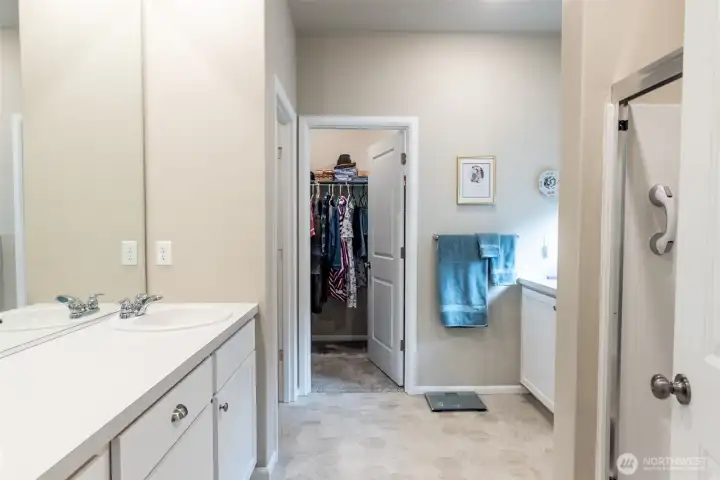Primary Bath with walk in shower and closet