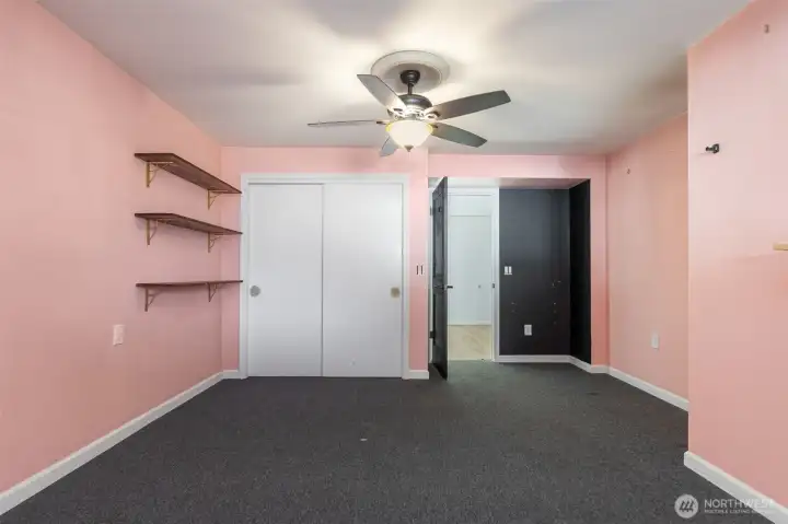 Lower level bedroom with closet