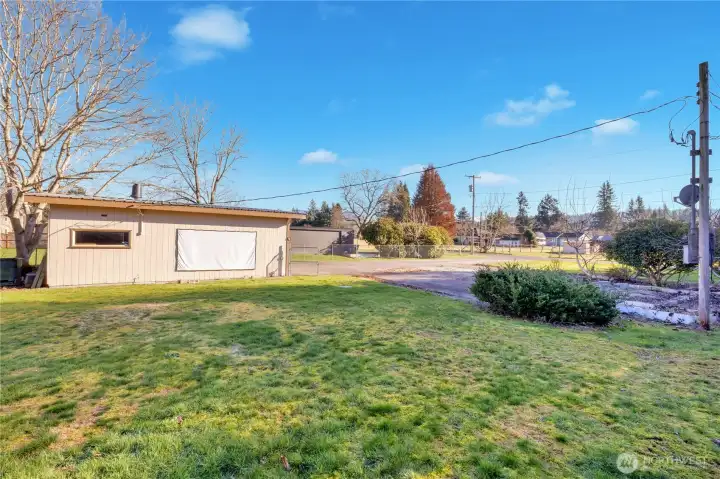 View to South of backside of garage.