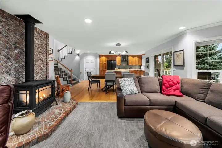 Enjoy the great room style main level with fireside living area.