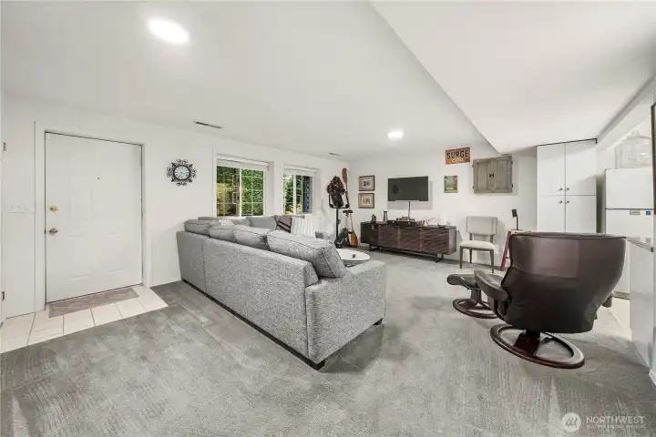 Lower level ADU completed with living room and kitchen, 1 bedroom and a full bath.