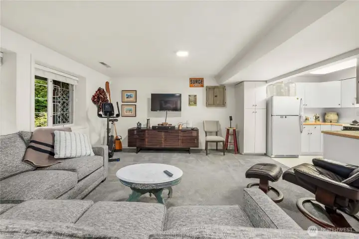 Lower level ADU completed with living room and kitchen, 1 bedroom and a full bath.