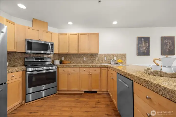 Very functional kitchen with lots of storage.