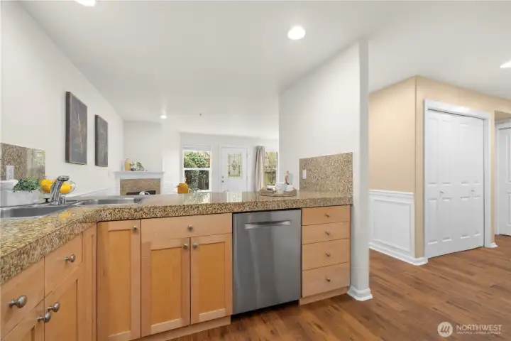 View from the kitchen to the laundry closet.