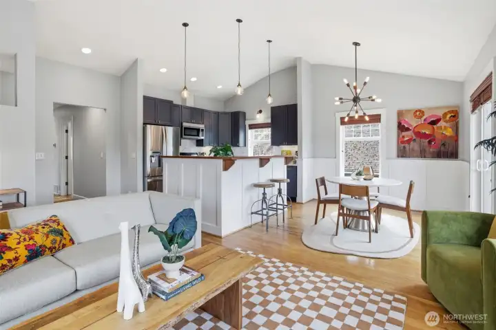 Open kitchen concept with kitchen island.