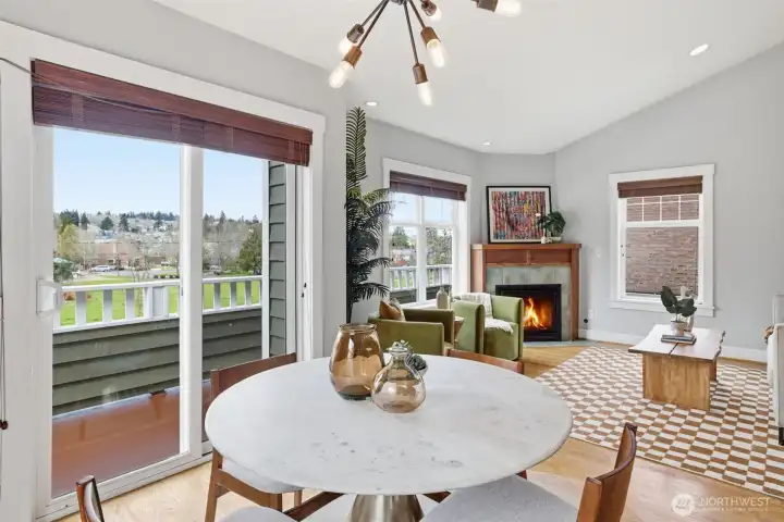 Enjoy meals with a park view.