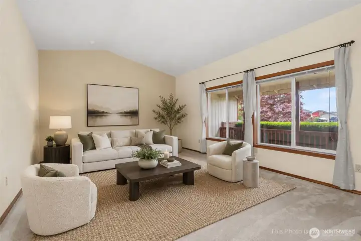 Living room area. Lots of natural light with the extra large windows!