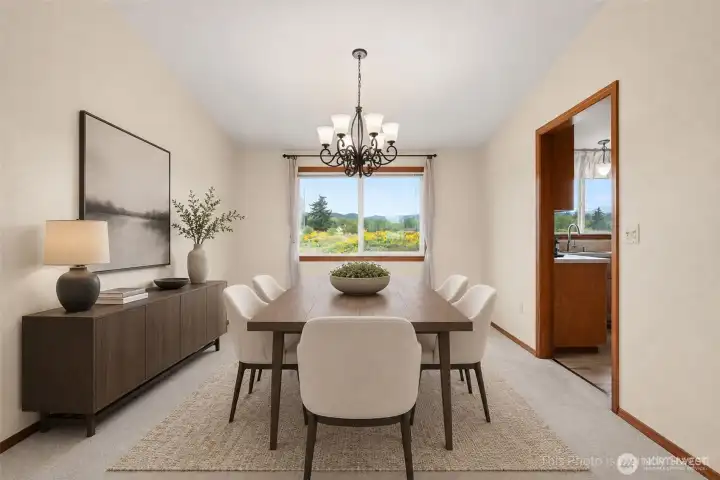Dining room flows into the kitchen.