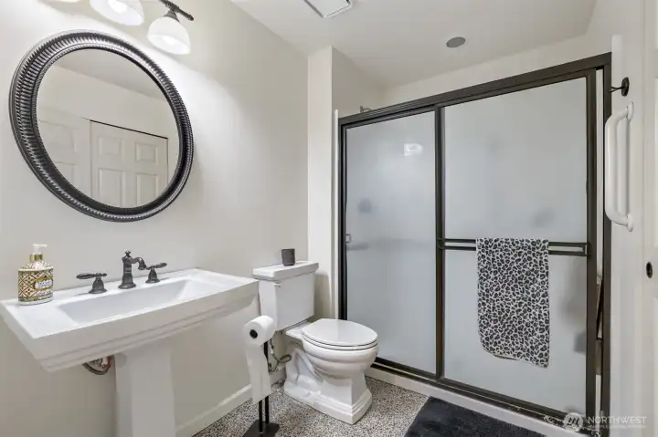 Convenient nearby 3/4 bath enhances functionality.