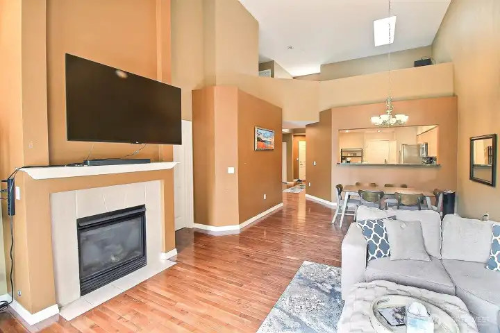 Family room with gas FP and high ceilings