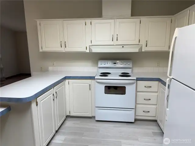 Lots of counter space and cabinets.