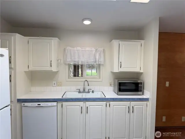 Note dishwasher and more storage space.  Sink is right where it should be, at the kitchen window.