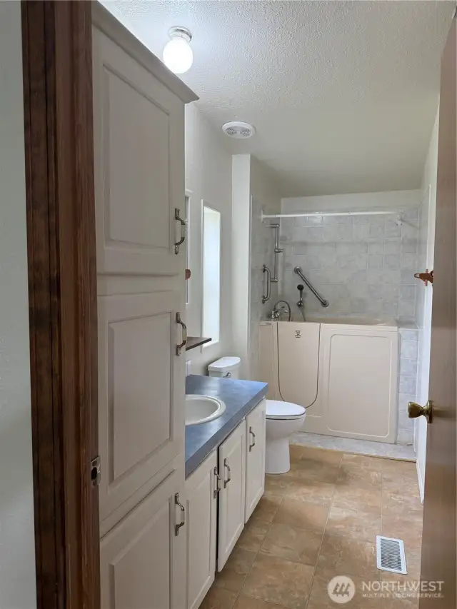 Lots of storage for this bathroom.