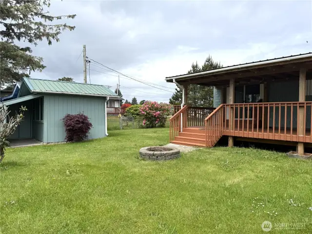 Large backyard, fence in.  Good sized shed.