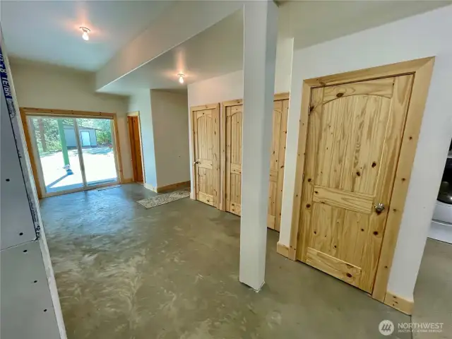 Lower level. Full bath to the right of the slider