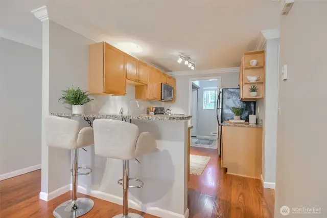 Kitchen with counter eat in space