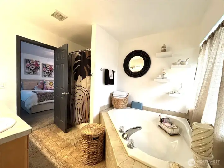 master bathroom soaking tub & separate shower