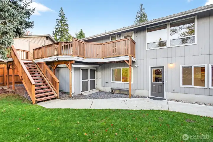 Fully fenced backyard with private entrance to lower unit. Completely separate from main level. Dry storage shed under deck.