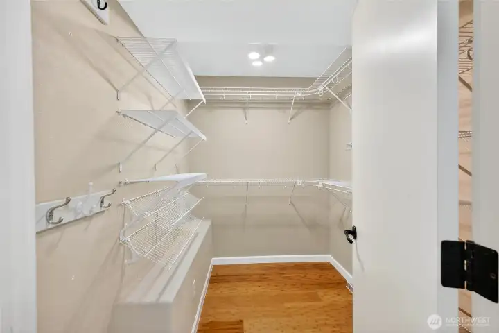 Lower unit walk-in closet in bedroom.