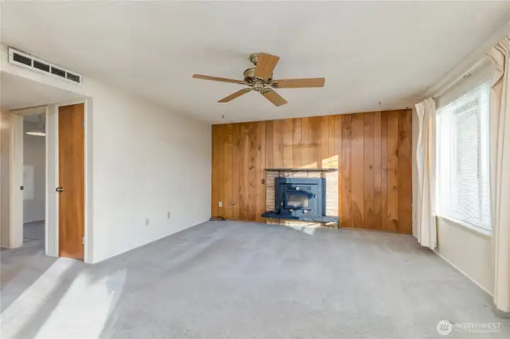 Living room with wood-burning stove