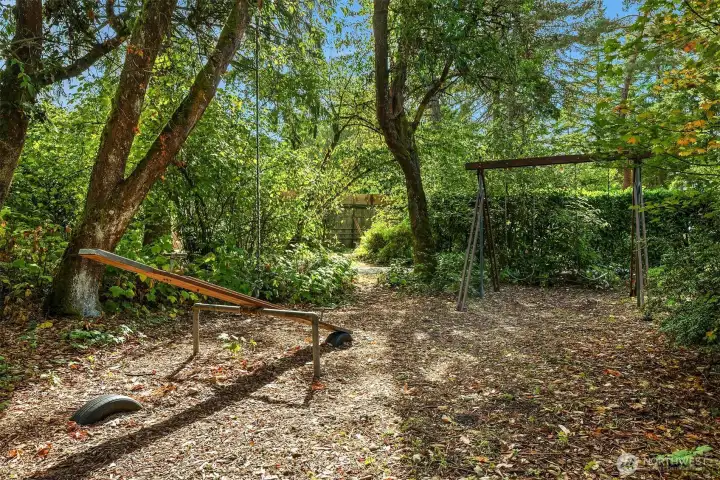 There's also a climbing wall in this sweet community play area just off the large field.