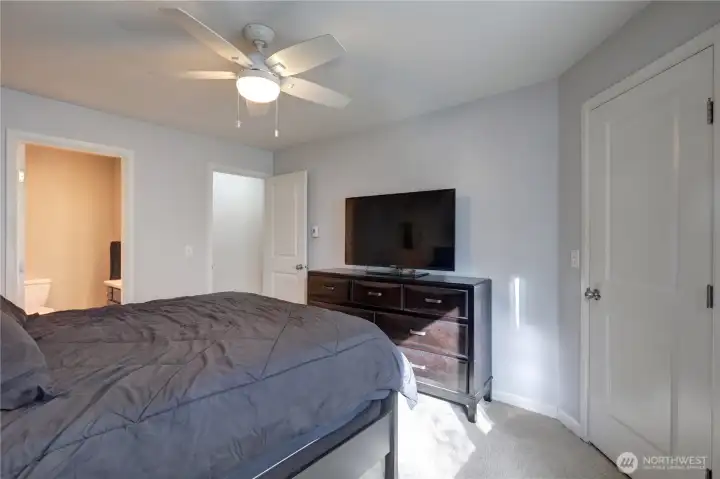 A different angle of the master bedroom.  Large Closet and 3/4 bath with shower