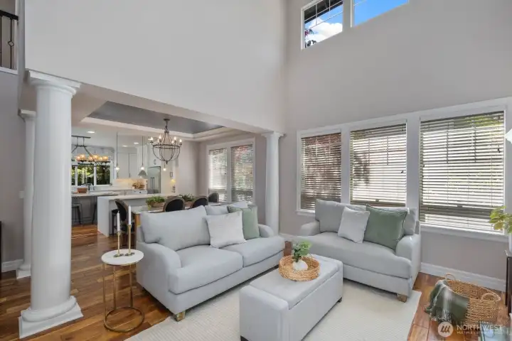 Vaulted ceiling Living Room with Gas fireplace.