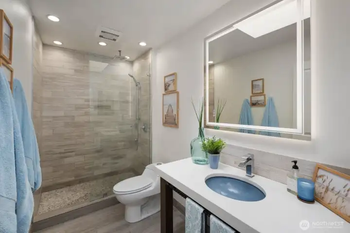 Updated upper floor bathroom with walk-in shower