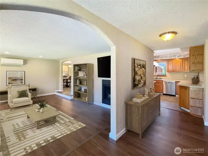 Beautiful arches great your guests.  virtual staged