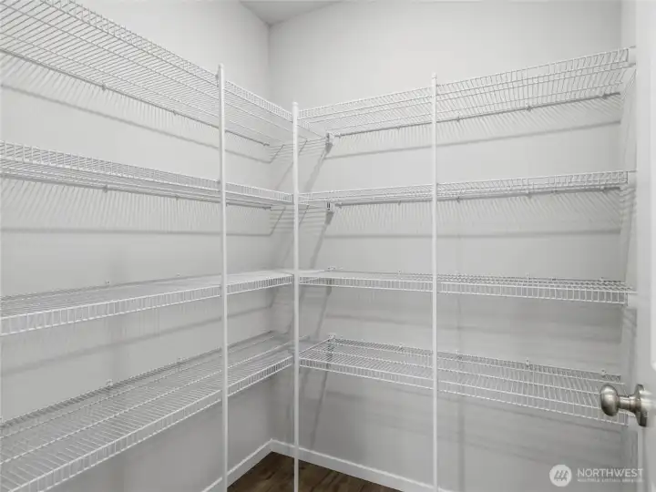 LARGE walk-in pantry with ample storage and included shelves. LARGE walk-in pantry with ample storage and included shelves.