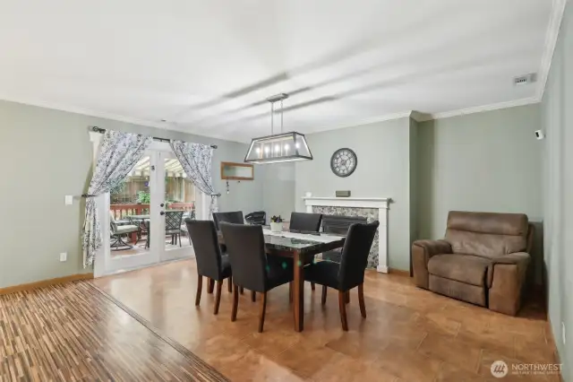 Dining room and fireplace